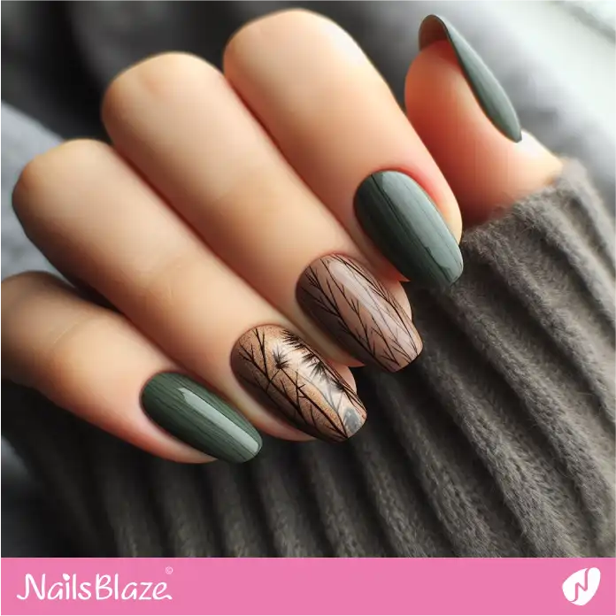 Minimal Green Forest Theme Nail Design | Love the Forest Nails - NB2780